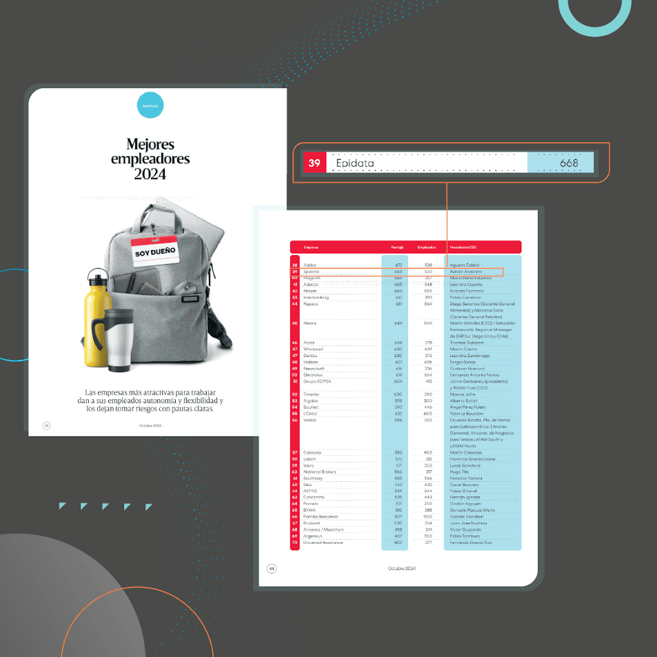Epidata vuelve a posicionarse entre las mejores empresas para trabajar según el ranking de “Mejores Empleadores 2024” de la Revista Apertura