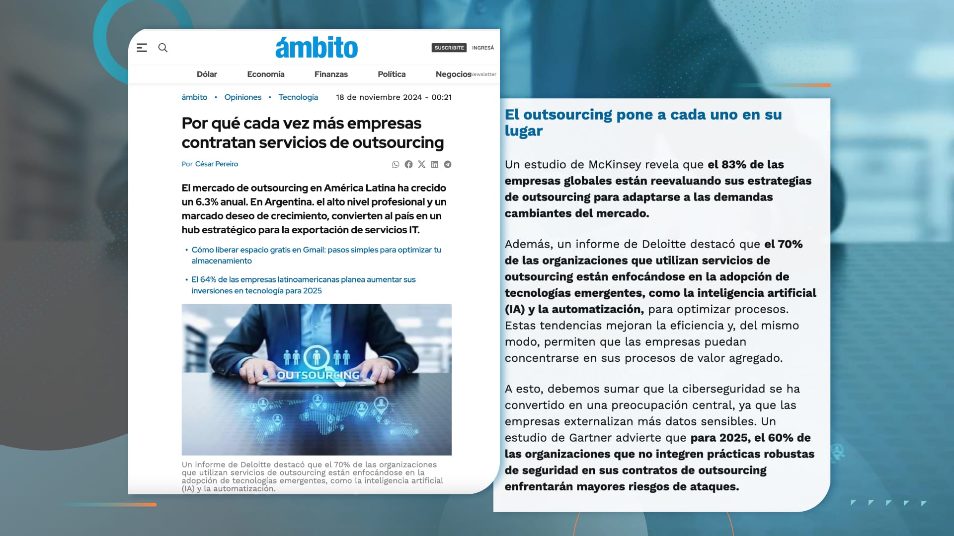 Ámbito Financiero destacó la visión de Epidata sobre por qué el outsourcing en tecnología es clave para los negocios